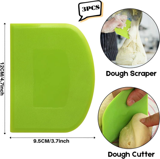 SURDOCA Dough Scraper Bench Scraper - 3P 4.7x3.7" Plastic Flexible Bowl Scraper, Sharp Edge & Angles Cake Scraper. Non-Slip Bakeware Decorating Tools Sculpting & Modeling Tools - Green+White+Green