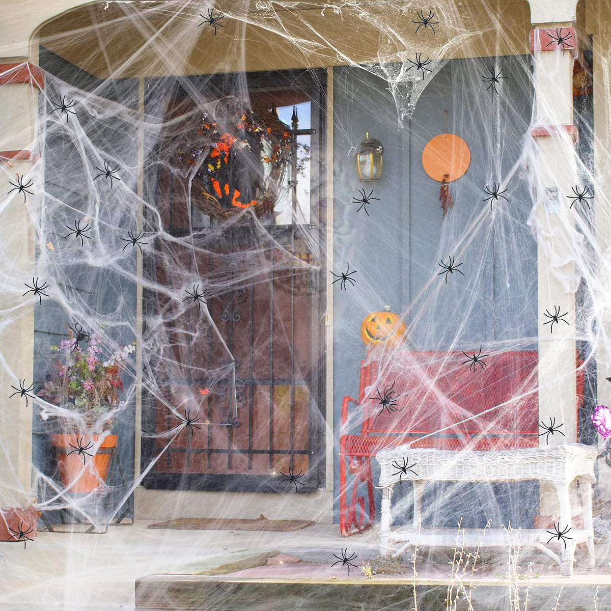 Halloween Spider Webs 1400 sqft Halloween Spider Webs Decorations with 150 Extra Fake Spiders, Super Stretchy Cobwebs for Halloween Decor Indoor and Outdoor