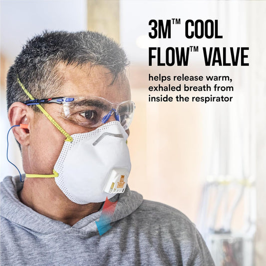 3M N95 Respirator 8511, Cool Flow Valve, 10 Pack, NIOSH-APPROVED, Advanced Filter Media For Easy Breathing, Comfortable For Long Periods Of Wear, Helps Filter Pollen, Mold Spores & Dust (8511PB1-A-PS)