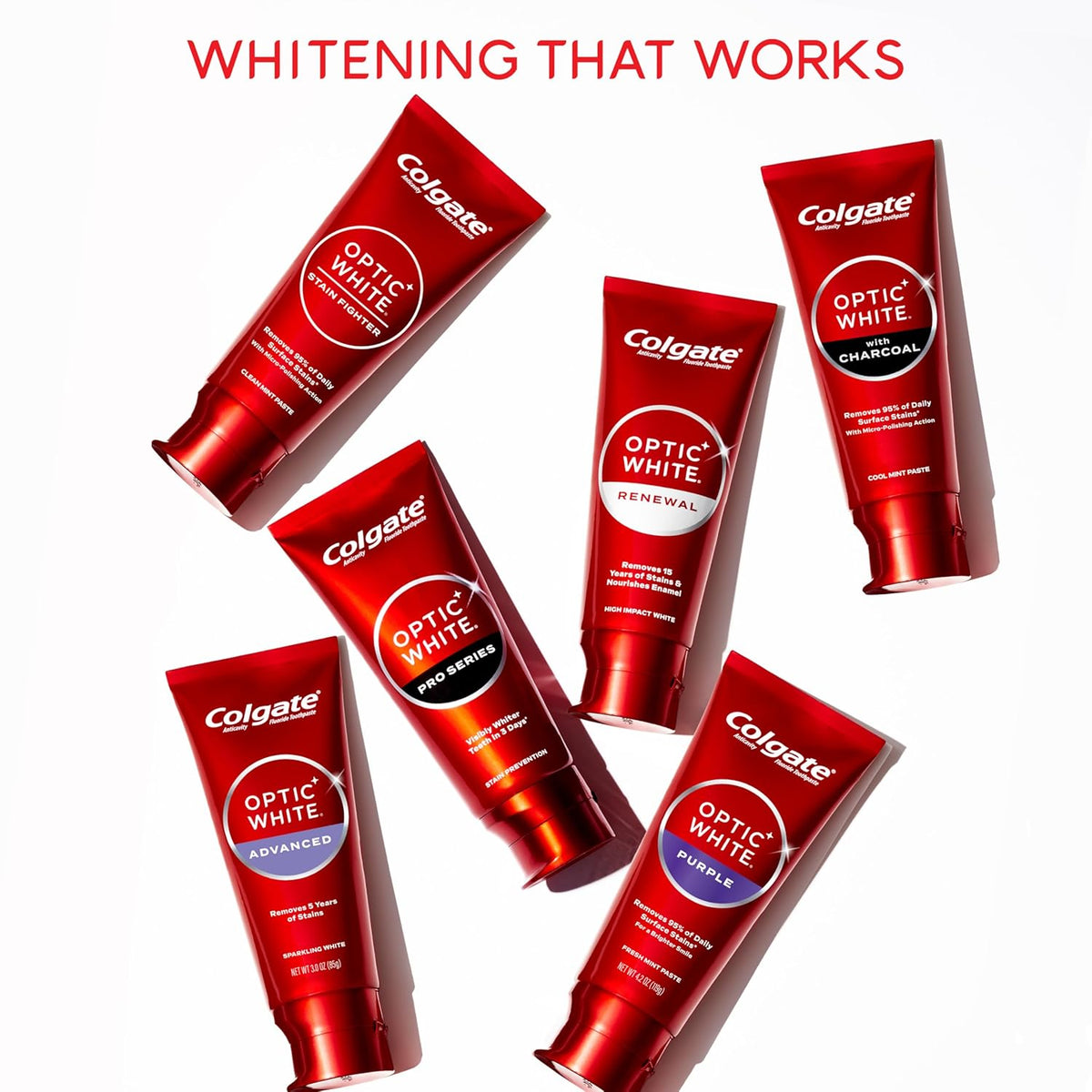 Colgate Optic White Advanced Hydrogen Peroxide Toothpaste, Teeth Whitening Toothpaste Pack, Enamel-Safe Formula, Helps Remove Tea, Coffee, and Wine Stains, Sparkling White, 3 Pack, 3.2 oz