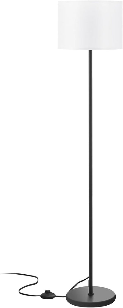 Modern Floor Lamp Simple Design with White Shade, Foot Pedal Switch, 60" Small Tall Lamps for Living Room Bedroom Office Dining Room Kitchen, Black Pole Lamp(Without Bulb)
