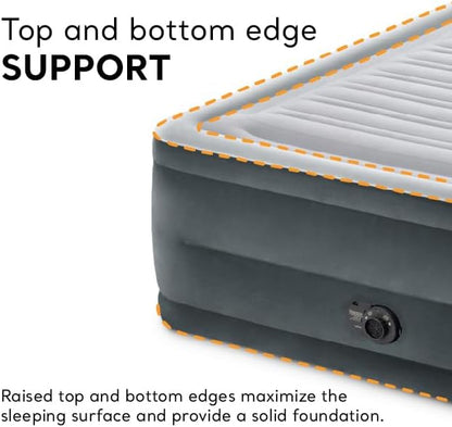 Intex 64417ED 22in Queen Dura-Beam Comfort Plush High-Rise Inflatable Air Mattress with Built in Pump for Travel and Camping, 600lb Weight Capacity