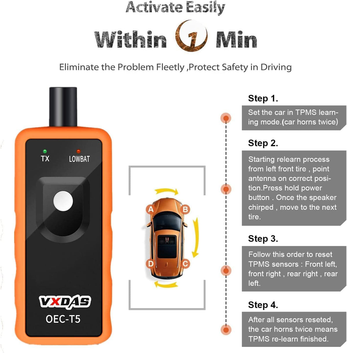 VXDAS TPMS Relearn Tool Only for GM Vehicles (2006-2024 Chevy/Buick/GMC/Opel/Cadillac) Original Sensor with 315/433 MHz, Tire Sensors Pressure Monitor System Reset Tool OEC-T5-2025 Edition