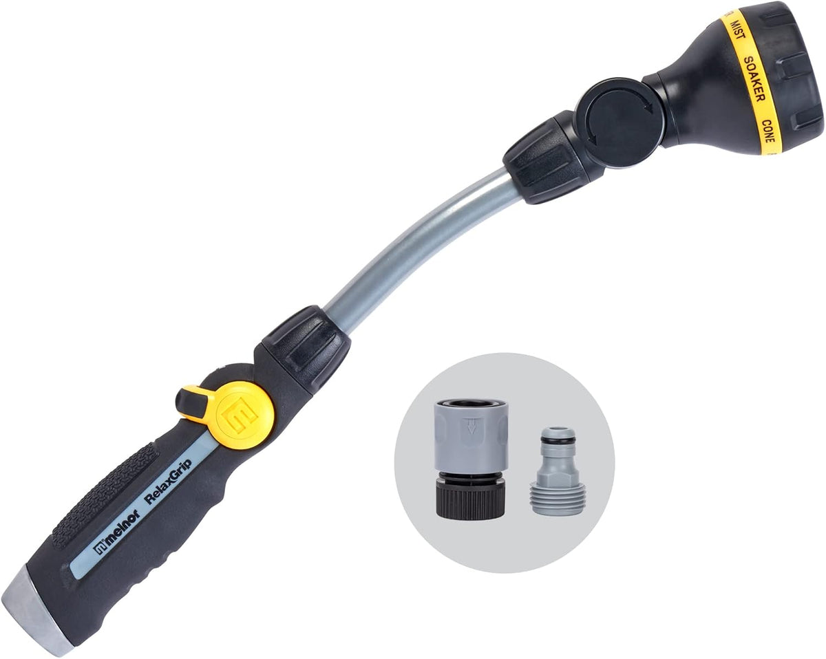 Melnor 65173AMZ RelaxGrip 8 Pattern 16" Pivoting Wand Bundle, Metal, Black, Yellow