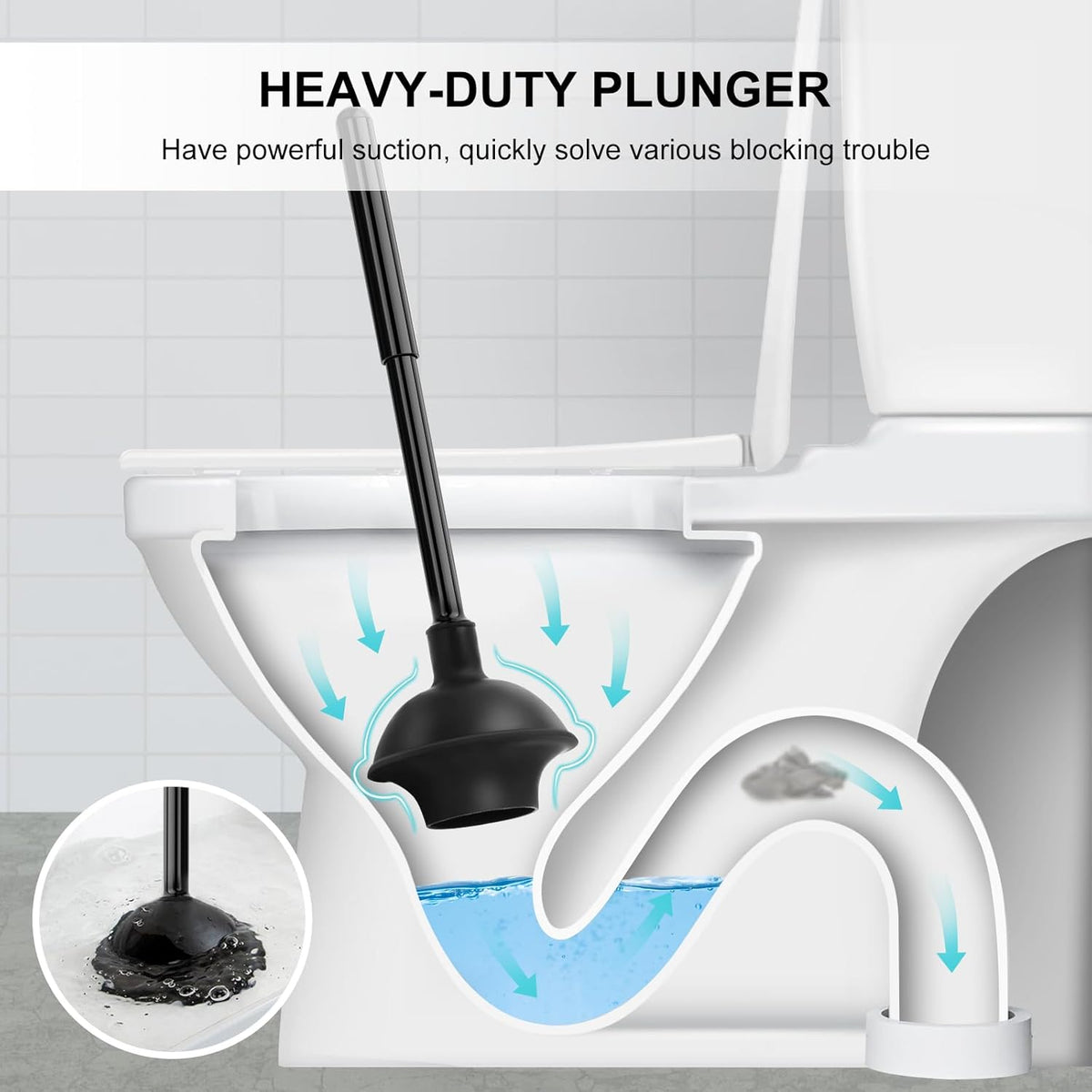 SetSail Toilet Brush and Plunger Set, Semi-Hidden Toilet Plungers Heavy Duty Toilet Bowl Brush and Holder for Bathroom Toilet Plunger and Brush Set for Deeply Cleaning - Black