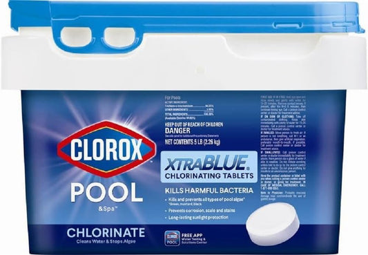Clorox Pool&Spa XTRABLUE 3” Chlorinating Tablets, Individually Wrapped, Kills Bacteria & Stops Algae (5 LB)
