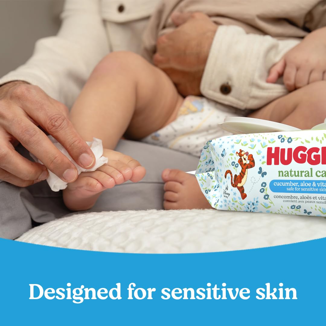 Huggies Natural Care Cucumber, Aloe and Vitamin E Baby Wipes, Hypoallergenic, Scented, 10 Flip-Top Packs (560 Wipes Total), Packaging May Vary