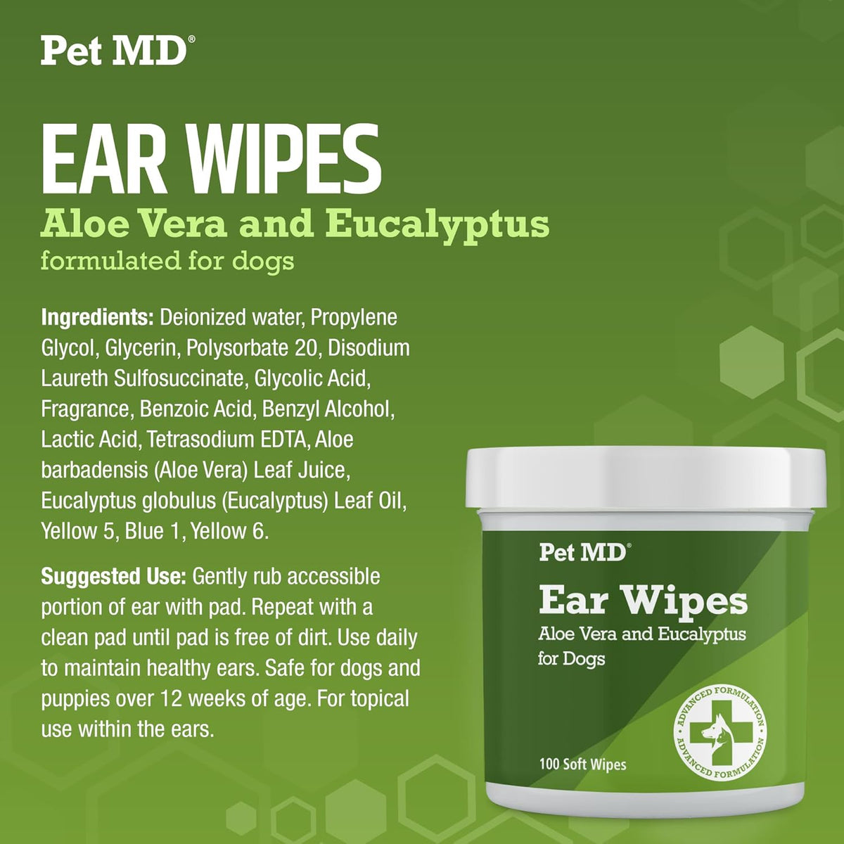 Pet MD - Dog Ear Cleaner Wipes - Otic Cleanser for Dogs to Stop Ear Itching, and Infections with Aloe and Eucalyptus - 100 Count