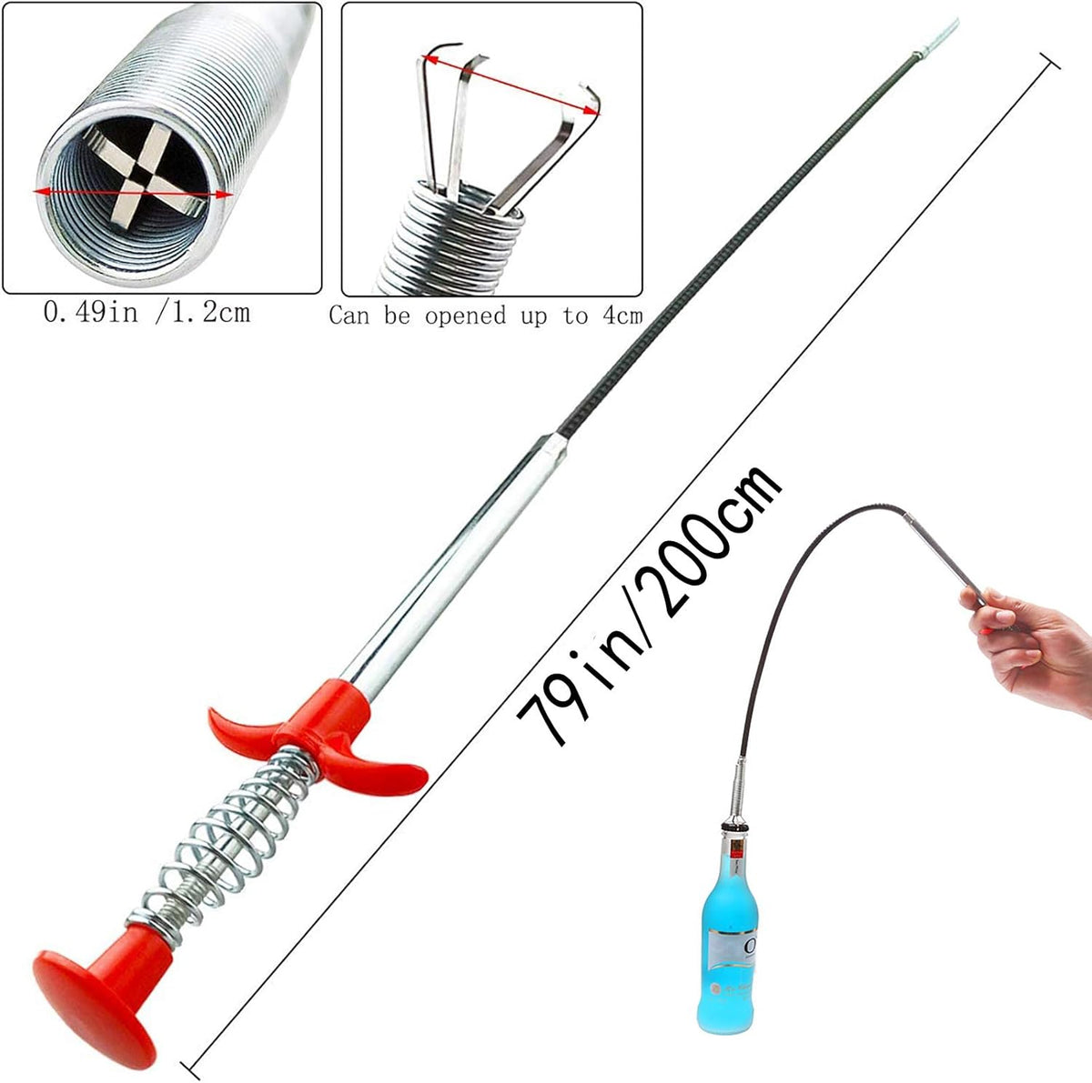 Drain Snake, Drain Clog Remover - Gutter Cleaning Tools Drain Cleaner for Toilet Sewer Shower Kitchen Bathroom Tub Clogged Drains Opener Cleaning Tool, Flexible Grabber Claw Pick Up Reacher (79 inch)