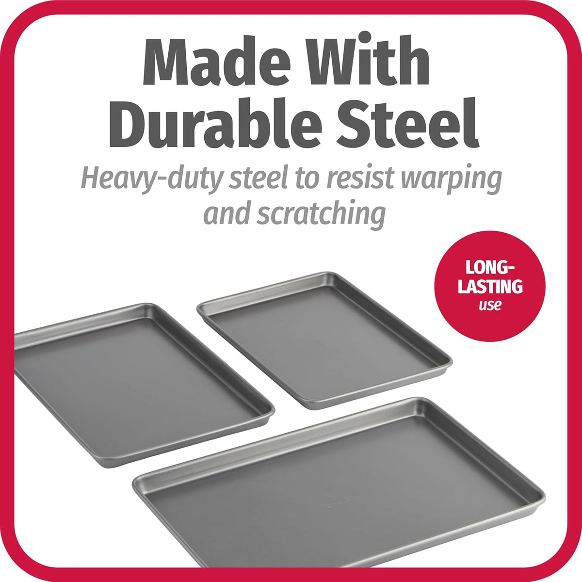 GoodCook Everyday Nonstick Baking Sheet Set, 3 Pack Includes One Small, Medium & Large Pan Carbon Steel Construction Cookie Sheet Bakeware Set, Gray