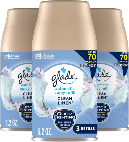 Glade Automatic Spray Air Freshener Refill, Scented Air Freshener for Home and Bathroom, Clean Linen, 6.2 Oz, 3 Count