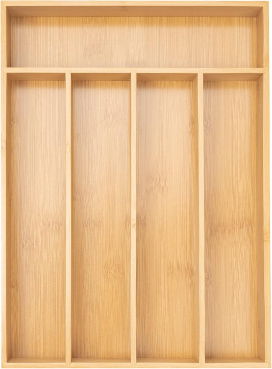 Besilord Silverware Organizer Kitchen Drawer Organizer Utensil Organizer Bamboo Silverware Holder Cutlery Organizer in Drawer Flatware Organizer Tray(5 slots, Natural