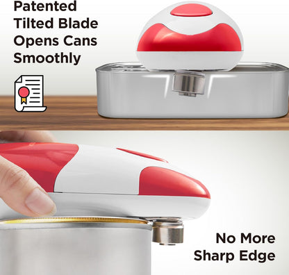 Kitchen Mama Auto Electric Can Opener: Open Your Cans with A Simple Press of Button - Automatic, Hands Free, Smooth Edge, Battery Operated, YES YOU CAN (Red)