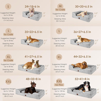EHEYCIGA Orthopedic Dog Beds for Extra Large Dogs 44x32Inch, Waterproof Memory Foam XL Pet Bed with Sides, Non-Slip and Egg-Crate Foam Big Dog Couch Bed with Washable Removable Cover, Grey