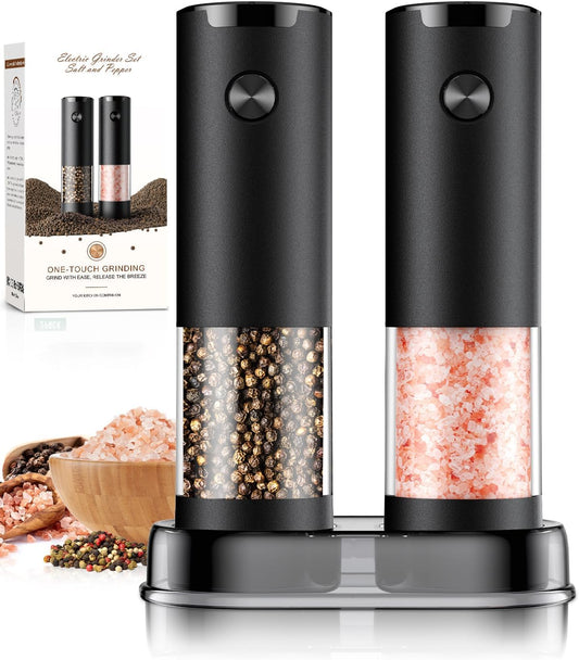 Electric Salt and Pepper Grinder Set Automatic Battery Pepper Mill Shakers Adjustable Coarseness Upgraded Larger Capacity with Led Home and Kitchen Appliances Birthday Gifts for Women Mom