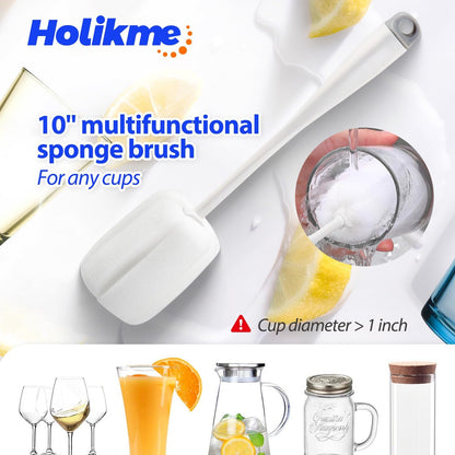 Holikme Bottle Brush Tube Cleaning Lab Set with Long Handle, Cup Cleaner for Washing Narrow Neck Beer Wine Decanter Pipes Lids Sinks Cap Covers, White