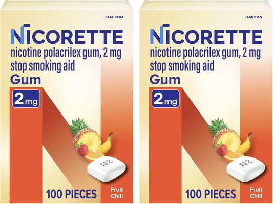 Nicorette Nicotine Gum Stop Smoking Aid, 2 mg, Fruit Chill Flavor - 200 Count
