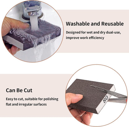 8 Pack Sanding Sponge, Sanding Blocks 60/80/120/220 Grit Assortment, Sand Paper for Wood Furniture, Sander Pads, Washable and Reusable Sandpaper for Drywall Metal Glasses Repair