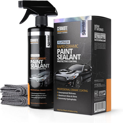 CERAKOTE® Platinum Rapid Ceramic Paint Sealant Spray - 14 oz. - 50 Wash Rating - Maximum Gloss & Shine – Extremely Hydrophobic – Unmatched Slickness - Ceramic Spray Coating
