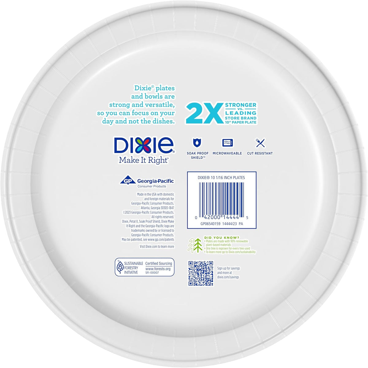 Dixie Large Paper Plates, 10 Inch, 150 Count, 2X Stronger*, Microwave-Safe, Soak-Proof, Cut Resistant, Disposable Plates For Everyday Breakfast, Lunch, & Dinner Meals