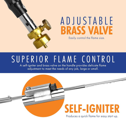 Flame King YSNPQ810CGA Propane Torch Weed Burner with Integrated Lighter, Silver