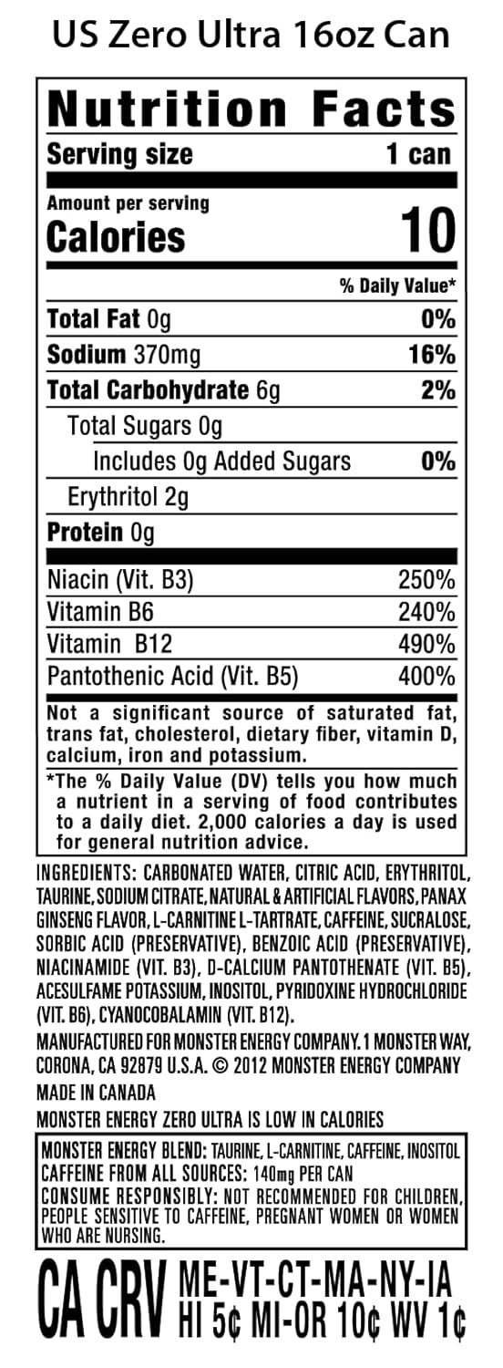Monster Energy Zero Ultra, Sugar Free Energy Drink, 16 Ounce | Pack of 15