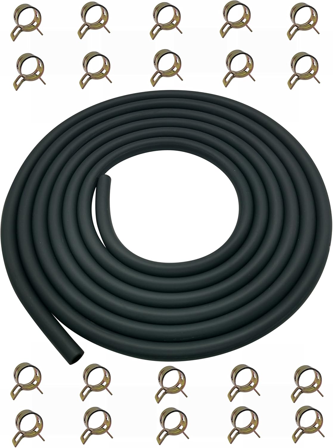 YAMAKATO 10 Feet 1/4 Inch ID Fuel Line Hose for Kawasaki Kohler Briggs & Stratton Small Gas Diesel Powersports Engines and Generators w/ 20 Clamp Rubber Black