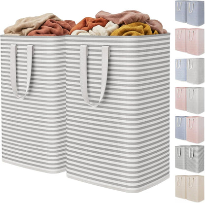 Lifewit 2 Pack Laundry Basket 80L Each, Collapsible Clothes Hamper with Reinforced Handles, Freestanding Waterproof Design for Bedroom and Laundry Room, Grey 160L Total