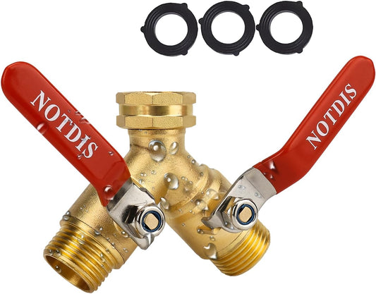 Hose Splitter 2 Way Heavy Duty Brass Garden Hose Splitter with 304 Stainless Steel Long Handle Outdoor Full Flow Hose Splitter Connector,Y Valve 3/4 Inch GHT Thread