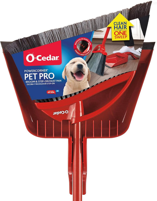 O-Cedar Pet Pro Broom with Step-On Dustpan | Remove 99% with One Sweep | Removes 3 Times More Pet Hair | Quiet Cleaning Tool for Cat and Dog Owners
