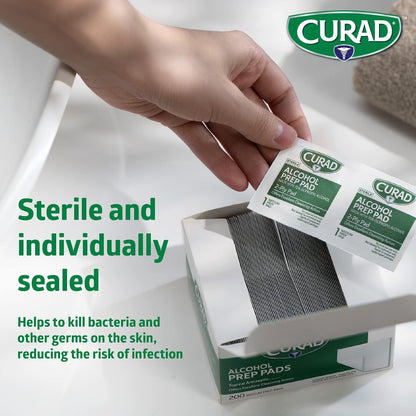CURAD Alcohol Prep Pads (Pack of 4 Boxes) | 400 Pieces of Medium Isopropyl Alcohol Wipes Individually Wrapped | First Aid Alcohol Swabs for Cuts & Scrapes | Medical Alcohol Pads for General Cleansing