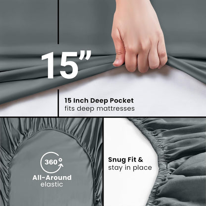 Utopia Bedding Queen Fitted Sheet - Bottom Sheet - Deep Pocket - Soft Microfiber - Shrinkage and Fade Resistant - Easy Care -1 Fitted Sheet Only (Grey)
