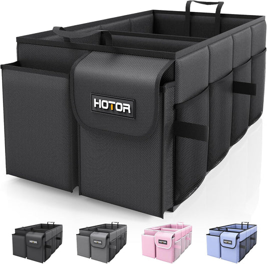 HOTOR Trunk Organizer - Car Organizer, Foldable Trunk organizer for SUVs & Sedans, Sturdy Car Organization for Car Accessories, Tools, Sundries, Black, 2 Compartments, 21.3"×12.6"×10.6"