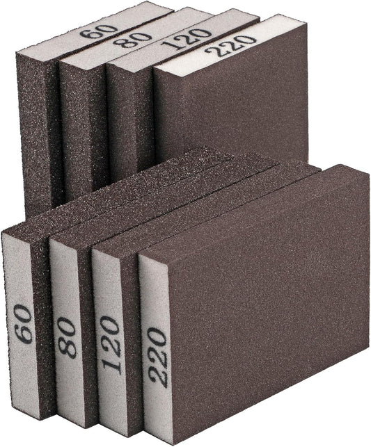 8 Pack Sanding Sponge, Sanding Blocks 60/80/120/220 Grit Assortment, Sand Paper for Wood Furniture, Sander Pads, Washable and Reusable Sandpaper for Drywall Metal Glasses Repair