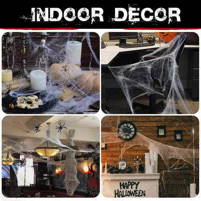 Halloween Spider Webs  1400 sqft Halloween Spider Webs Decorations with 150 Extra Fake Spiders, Super Stretchy Cobwebs for Halloween Decor Indoor and Outdoor