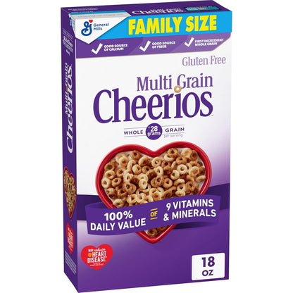 Multi Grain Cheerios, Heart Healthy Breakfast Cereal, Gluten Free, Family Size, 18 oz