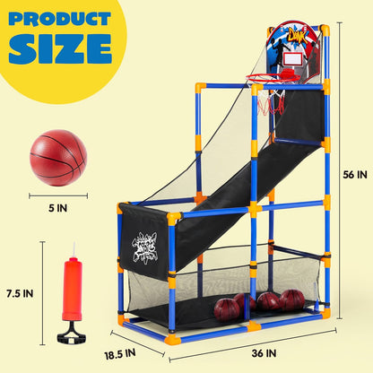 JOYIN Arcade Basketball Game Set with 4 Balls and Hoop for Kids 3 to 12 Years Old Indoor Outdoor Sport Play - Easy Set Up - Air Pump Included - Ideal for Competition
