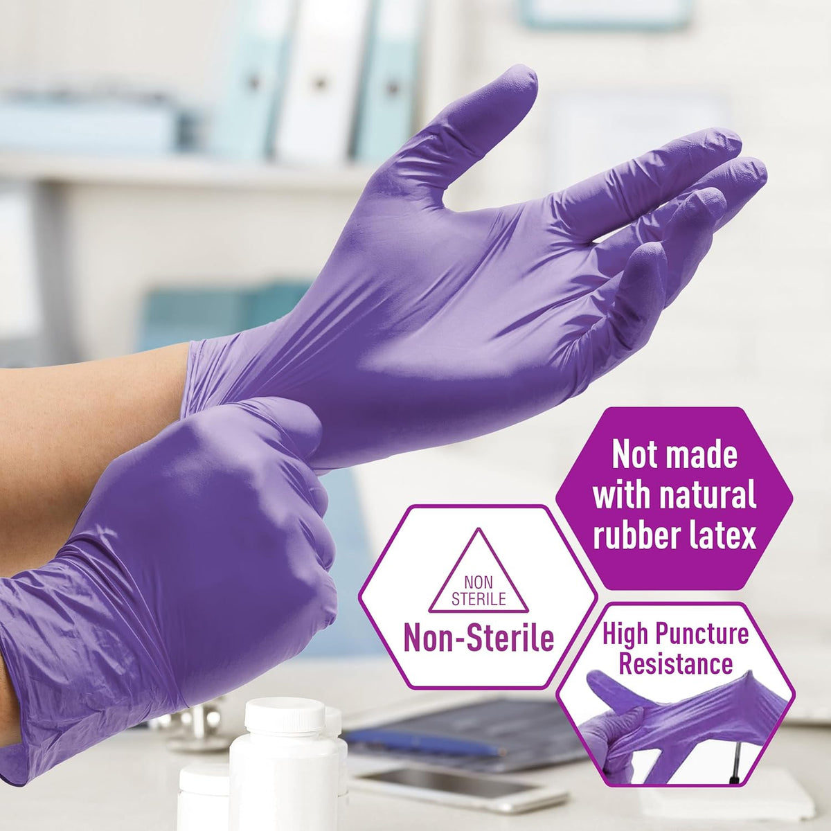 MedPride Powder-Free Nitrile Exam Gloves, Iris Blue, Medium, Box/100