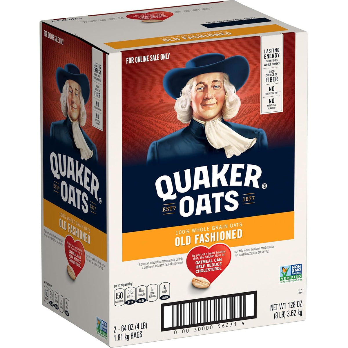 Quaker Old Fashioned Rolled Oats, Non GMO Project Verified, Two 64oz Bags in Box, 90 Servings, 4 Pound (Pack of 2)