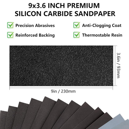 Sandpaper Assortment 120/220/400/600/800/1000/2000 Grit, 21 Sheets, 9 x 3.6 Inch Wet Dry Sand Paper, Hand Sanding Sheets for Wood Metal Automotive Sanding and Polishing