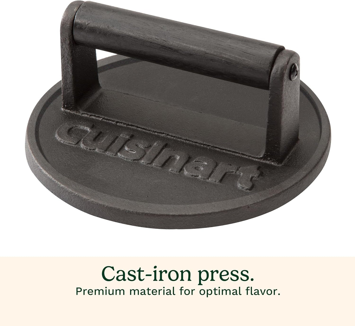 Cuisinart 6.5" Cast Iron Smashed Burger Press, Round Flat Edge Grill Press for Crispy Smash Burgers, Burger Tool for Grill and Griddle Accessories, for BBQs and Tailgates