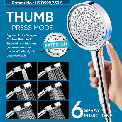 Cobbe Filtered Shower Head with Handheld, High Pressure 6 Spray Mode Showerhead with Filters, Water Softener Filters Beads for Hard Water - Remove Chlorine - Reduces Dry Itchy Skin, Chrome