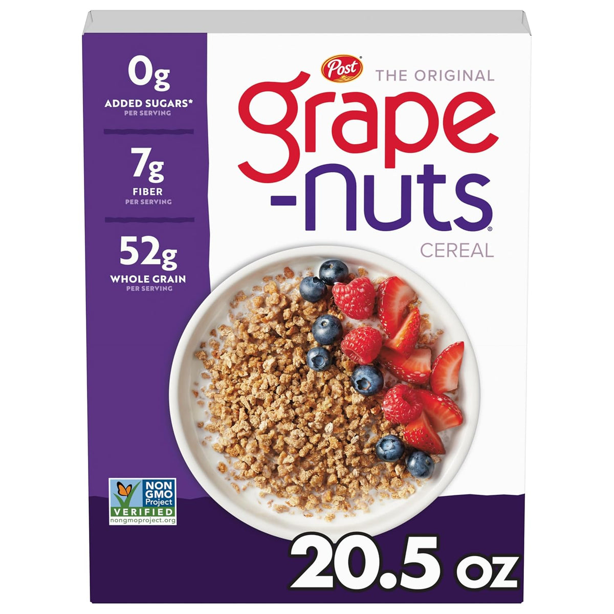 Grape-Nuts Original Cereal, Crunchy Whole Grain Wheat and Barley, Non-GMO, 20.5 oz Box