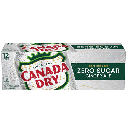 Canada Dry Zero Sugar Ginger Ale Soda, 12 fl oz cans, 12 pack