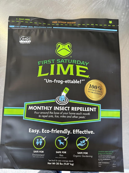 First Saturday Lime Insect Deterrent-20LB Bag| Monthly Insect Shield| Multi-Purpose Insect Control for Outdoors| Prevents Ants & Other Insects