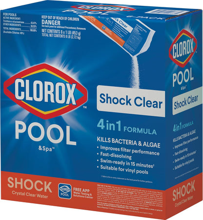 Clorox® Pool&Spa™ Shock Clear, for Crystal Clear Swimming Pool Water, Swim-ready in 15 minutes, Suitable for vinyl pools (6-Pack)