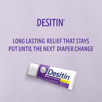 Desitin Maximum Strength Baby Diaper Rash Cream, 40% Zinc Oxide, Hypoallergenic No Added Parabens & Dyes, Protects & Relieves Baby’s Skin for Up to 12 Hours, Prevents Diaper Rash, 4.8 oz Tube