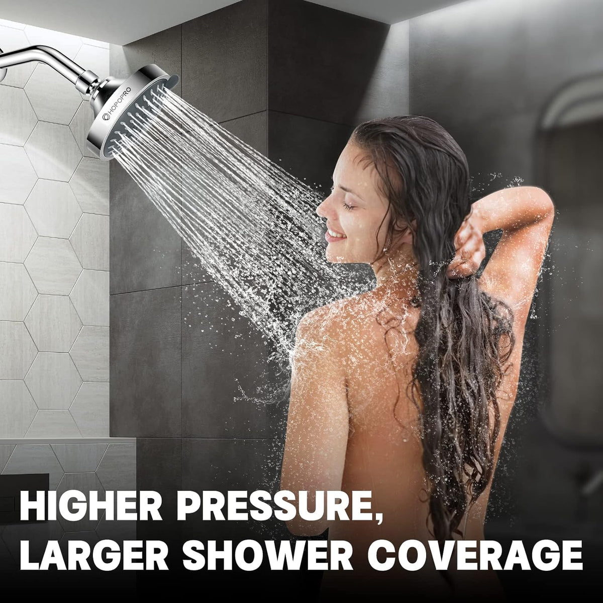 HOPOPRO 5-Mode High Pressure Shower Head - The Washington Post, NBC News, Today TV Show Recommended - High Flow Fixed Showerheads (4 Inch Chrome)