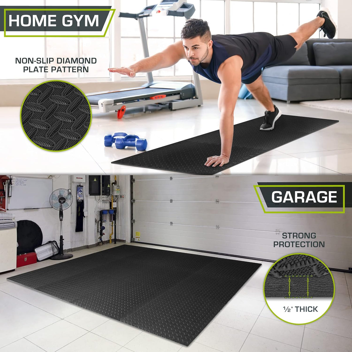 ProsourceFit Puzzle Exercise Mat ½ in, EVA Interlocking Foam Floor Tiles for Home Gym, Water-Resistant Mats Workout Equipment, Floor Padding for Kids, Black, 24 in x 24 in x ½ in, 48 Sq Ft - 12 Tiles