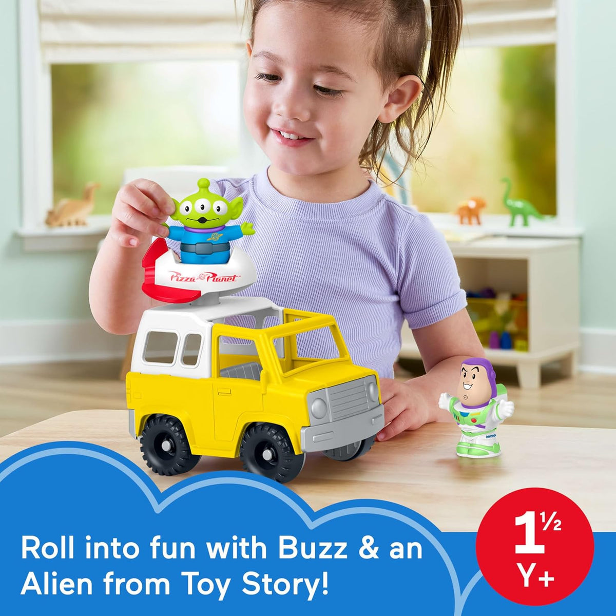 Fisher-Price Little People Toddler Toy Disney & Pixar Toy Story Pizza Planet Truck with Buzz Lightyear & Alien Figures for Kids Ages 18+ Months
